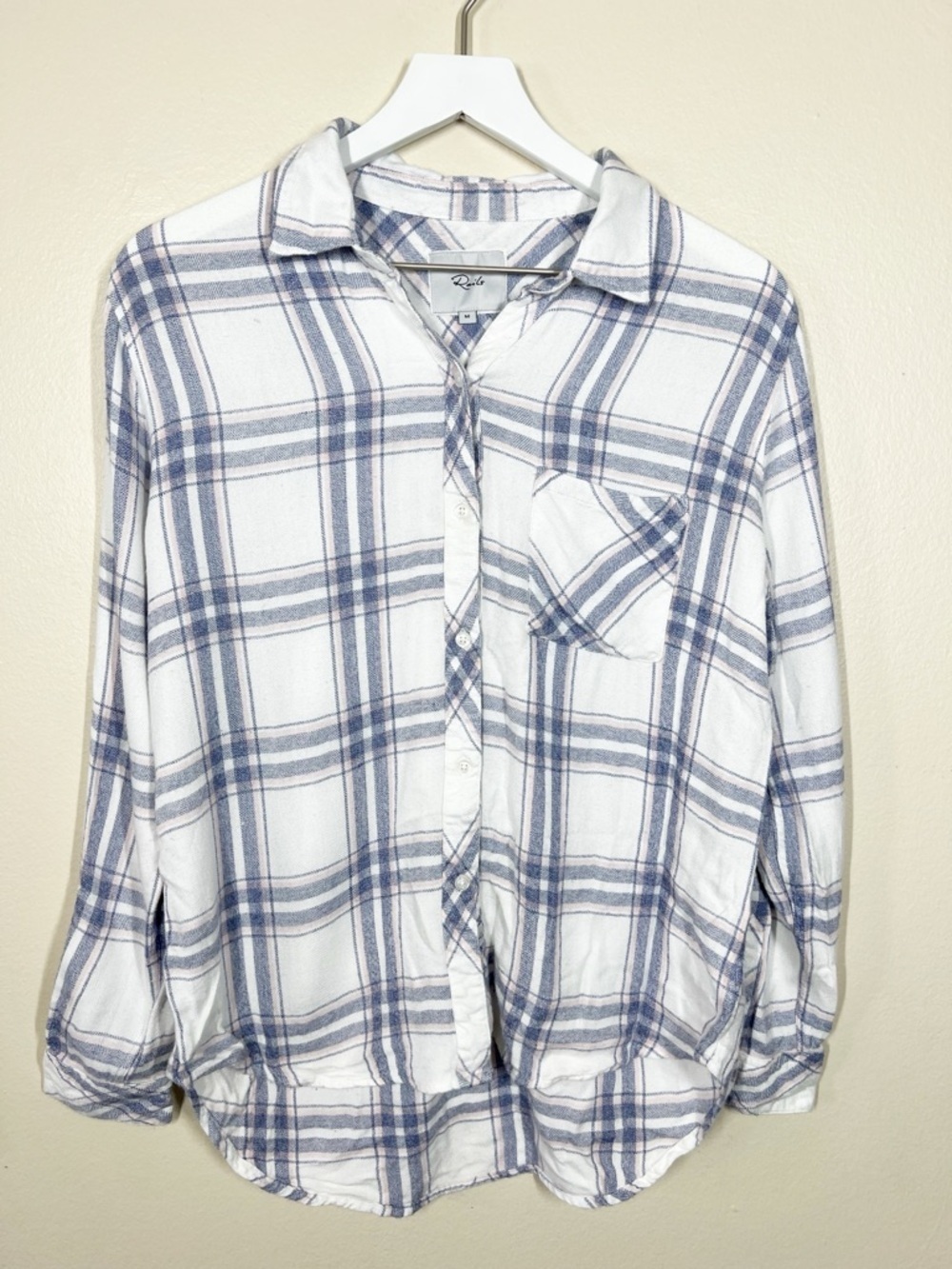 Rails Womens Blue White Hunter Plaid Button-Up Shirt Rayon Size Medium Casual